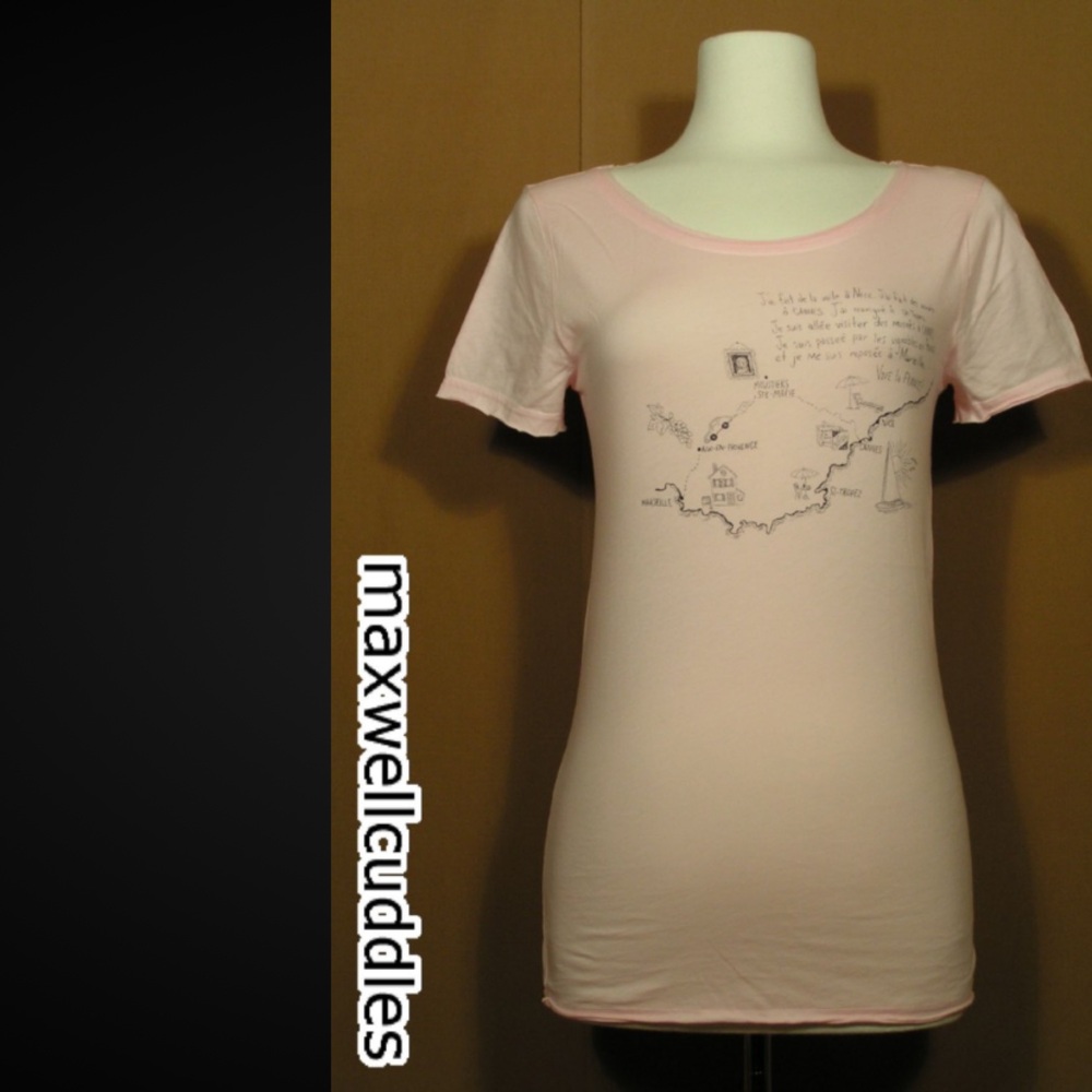 J CREW GRAPHIC MAP T SHIRT M NWT OPAL Pink FEATHERWEIGHT M Southern France Map